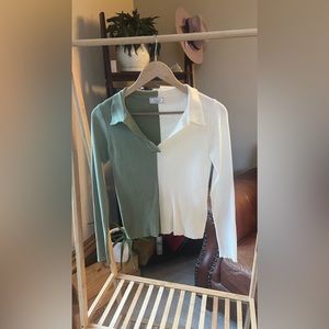Sage the label two tone long sleeve blouse